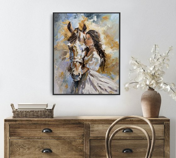 Woman with Horse. Portrait.