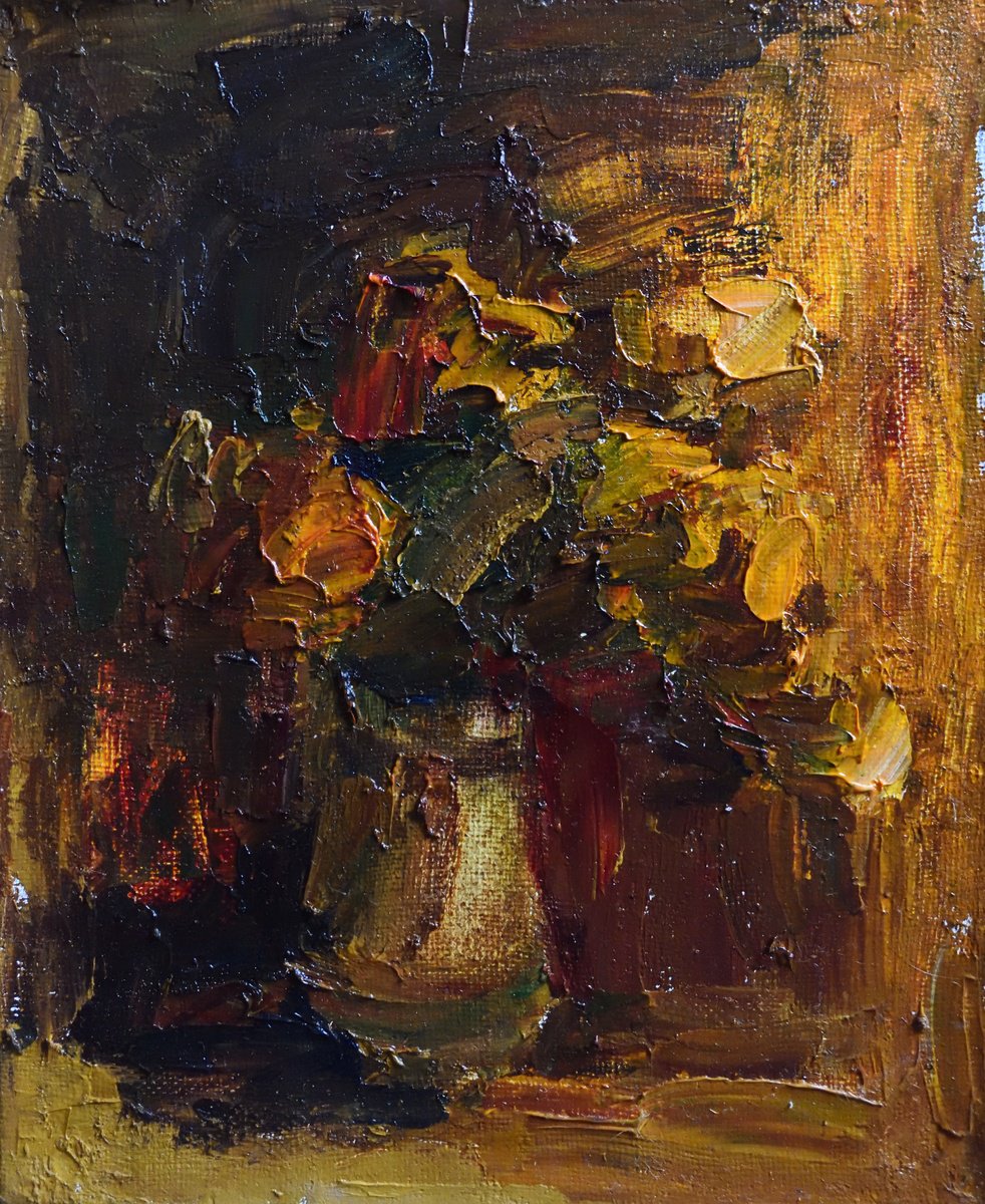 Expressive Botanical Oil Painting By Stanislava Cherkasova, 16 X 20", Autumn Flowers, Original Artwork