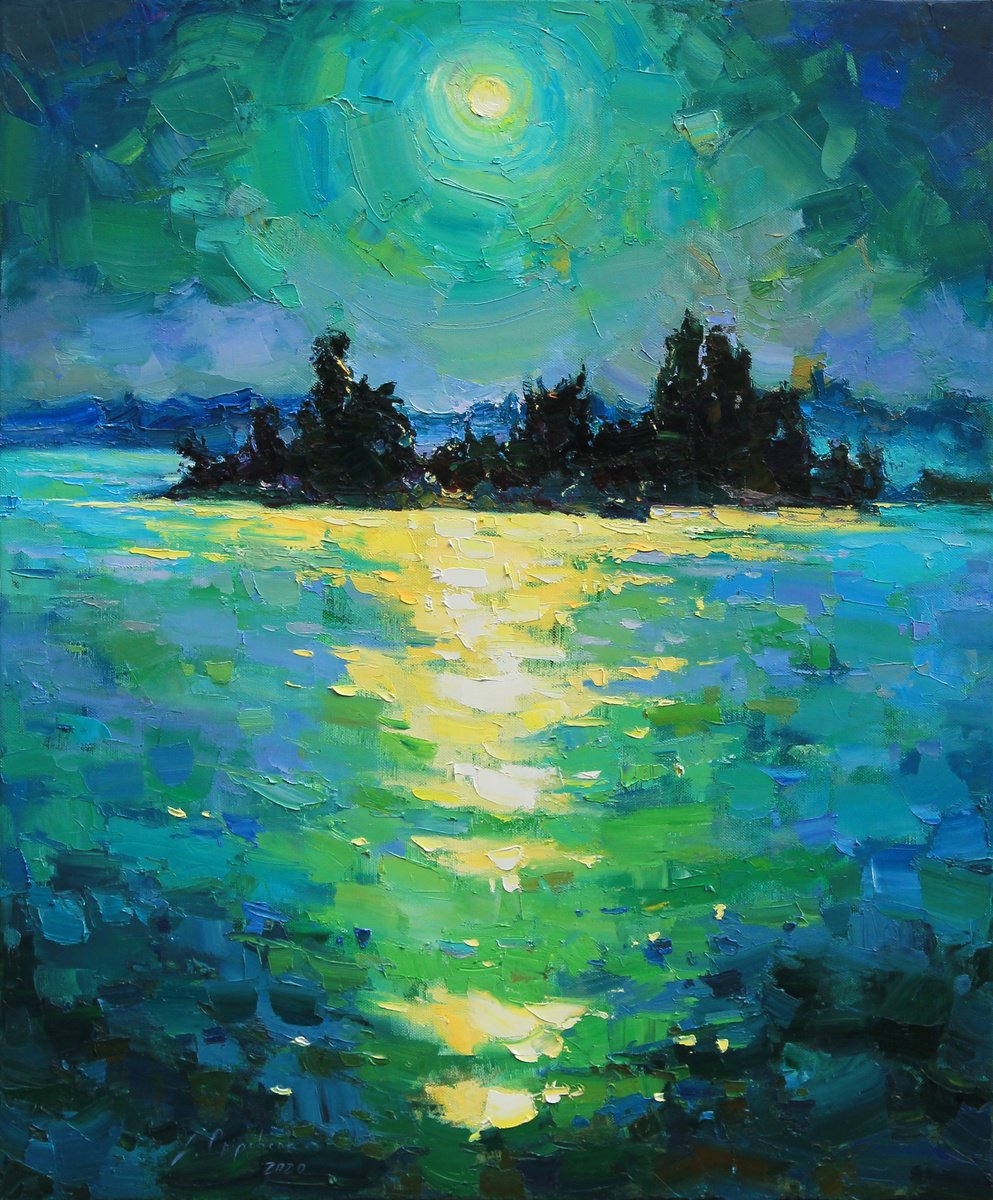 Impressionistic Landscape Oil Painting By Alisa Onipchenko-Cherniakovska, 28 X 33, Green Light, Original Artwork
