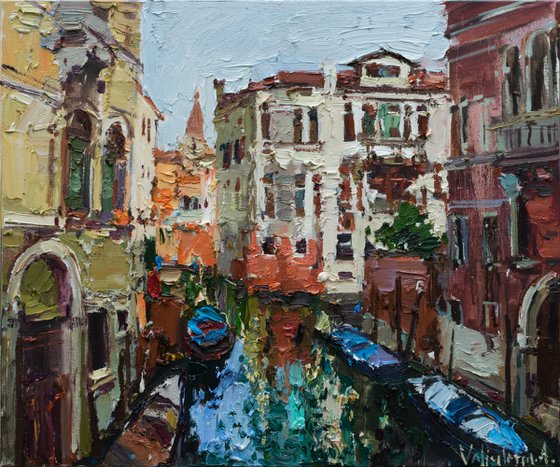 Venice. italian landscape- Original impasto landscape painting textured Oil painting Italy wall art