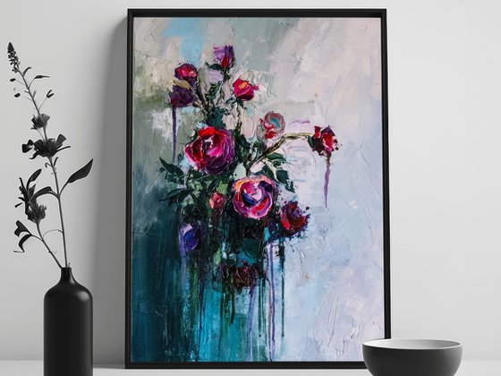 Red Rose Impasto Wall Art