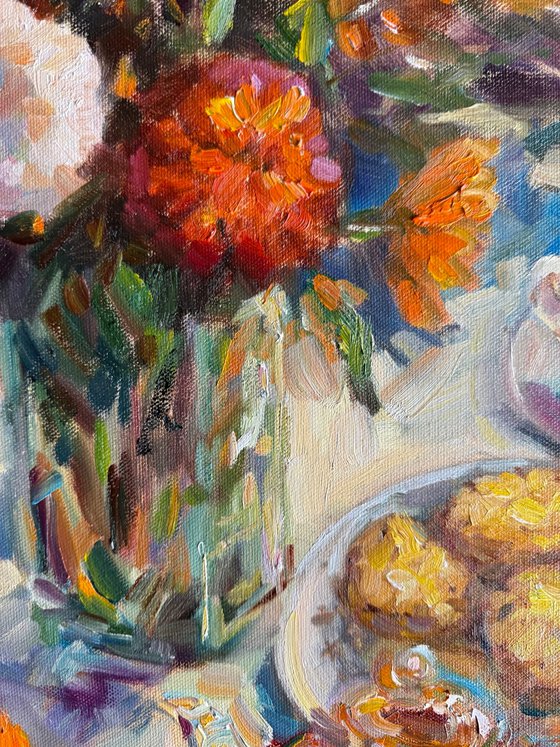 Still life with hot tea