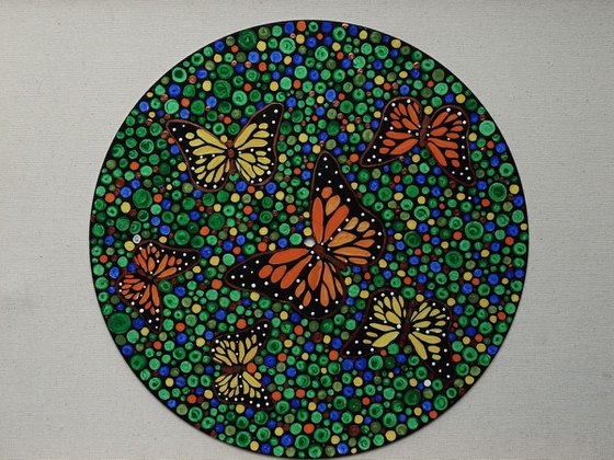 Monarch butterfly, acrylic painting on vinyl record