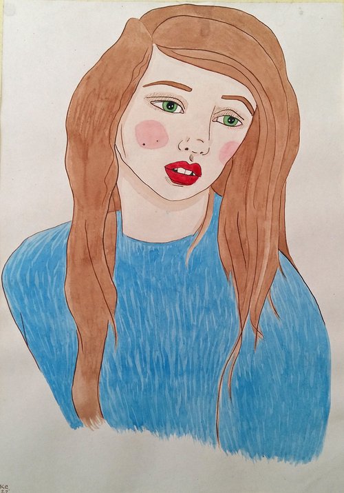 Portrait in Blue - Mixed-media by Kitty  Cooper