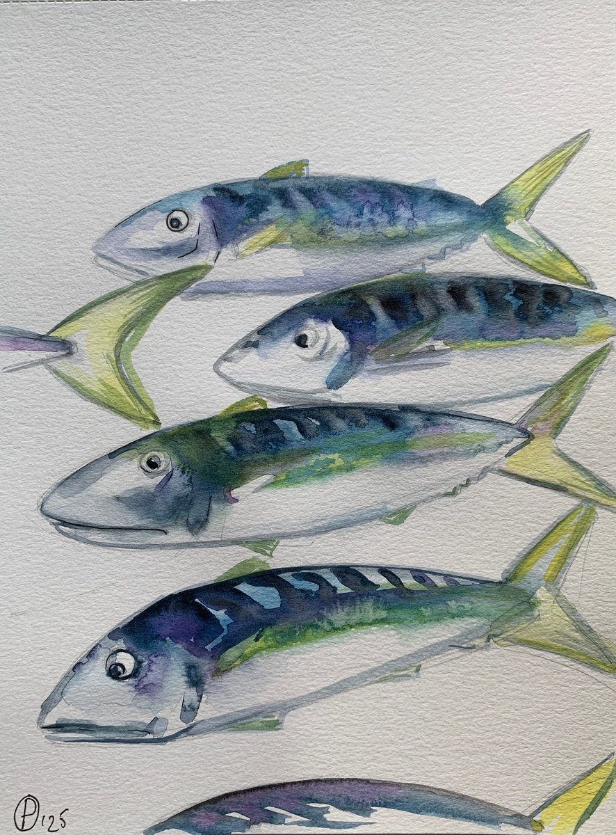Impressionistic Animal Watercolour By Olga Pascari, 8 X 12", Fish Life, Original Artwork