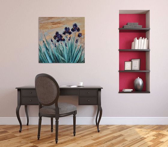 Dark Purple Irises   80x80cm