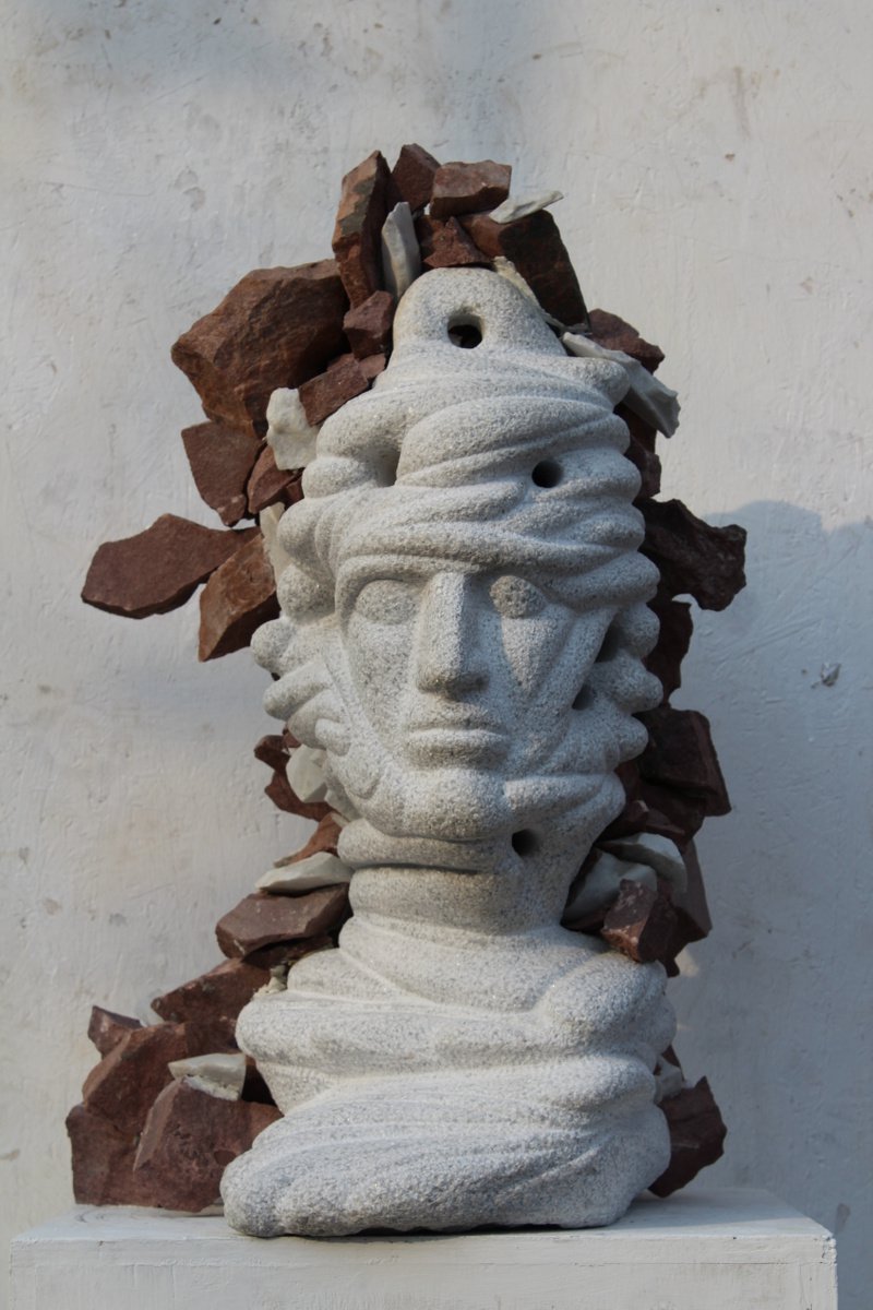 Surrealistic Portrait Stone Sculpture By Ognyan Hristov, 19 X 28", "Spirit Behind Matter", Original Artwork