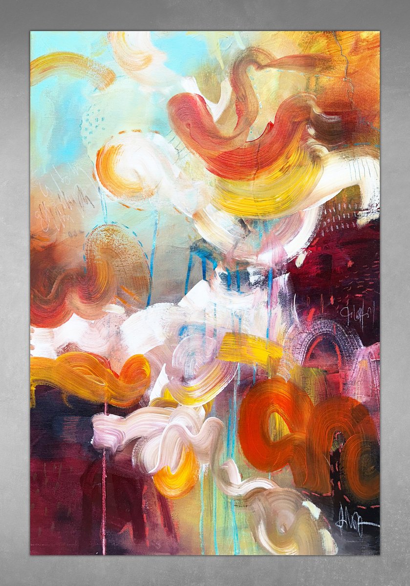 Abstract Acrylic Painting By Andrada Anghel, 24 X 36, Sunlit Crescendo, Original Artwork