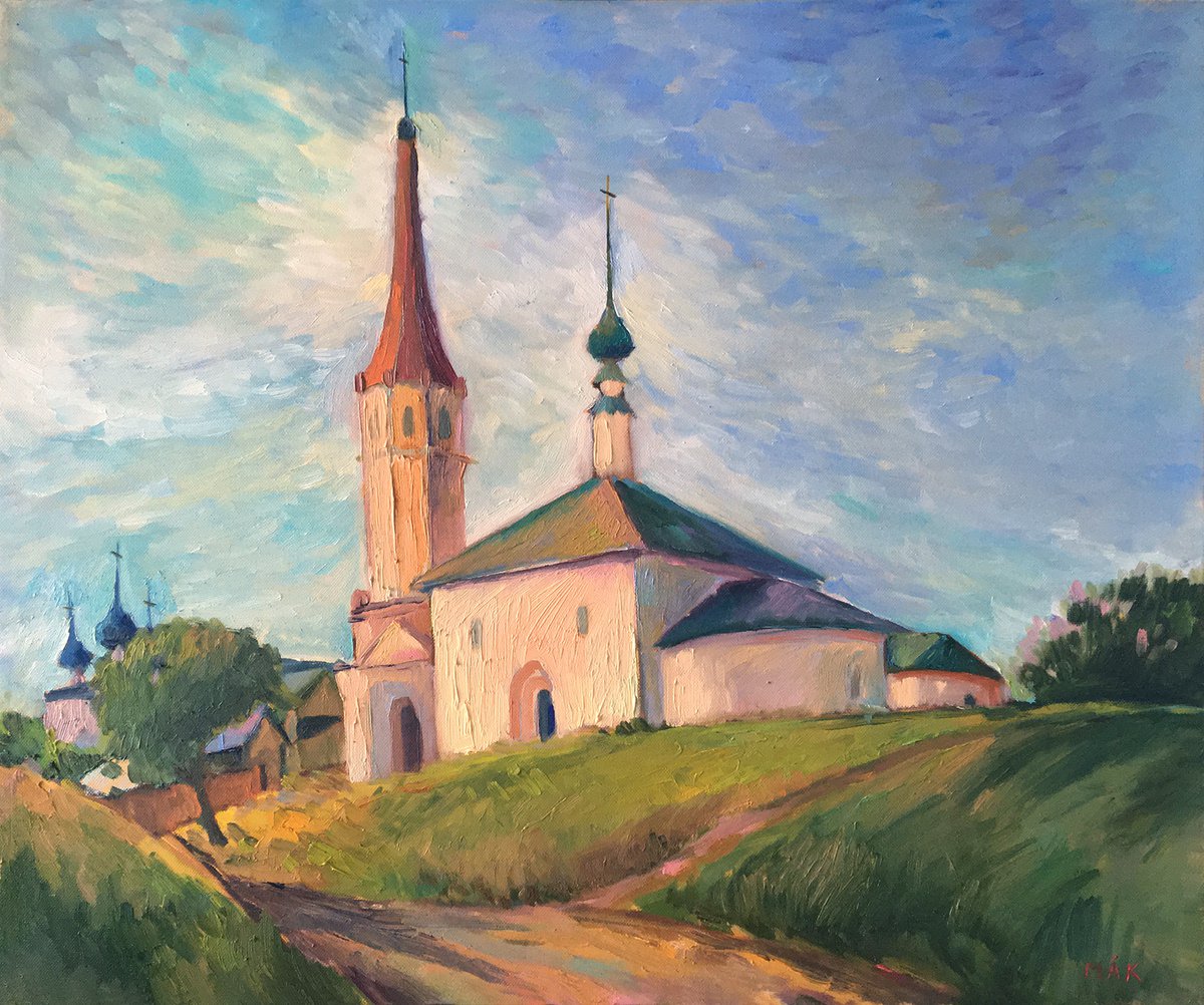 ST. NICHOLAS CHURCH. SUZDAL - impressionistic beautiful landscape with ancient church and... by Irene Makarova