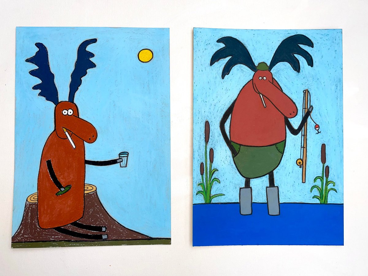 Set 2 artworks "Elks" by Ann Zhuleva