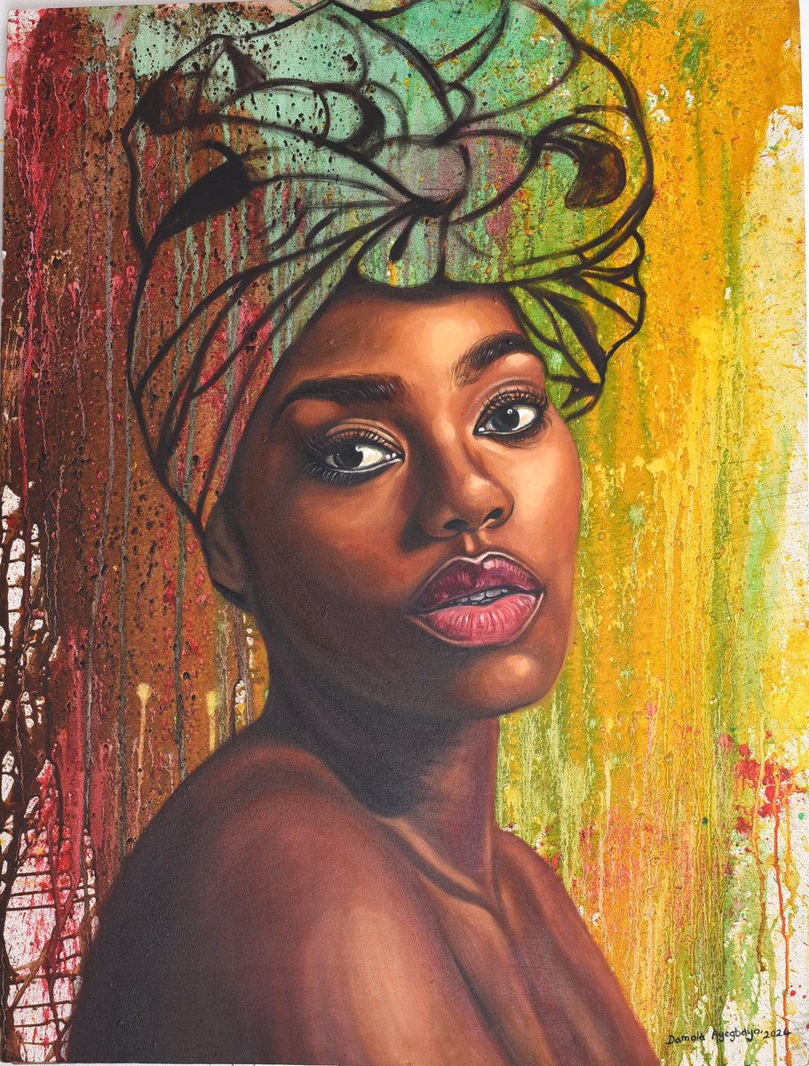 Expressive Portrait Oil Painting By Damola Ayegbayo, 36 X 48, State Of Mind 15, Original Artwork