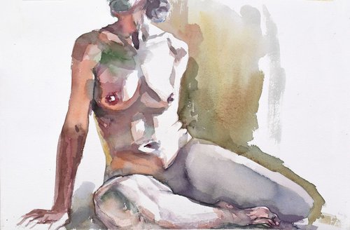 nude with banded knee by Goran Žigolić Watercolors