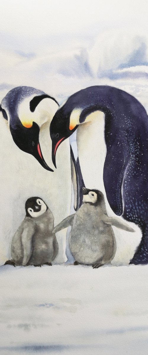 Penguin Family - watercolor by Olga Beliaeva Watercolour