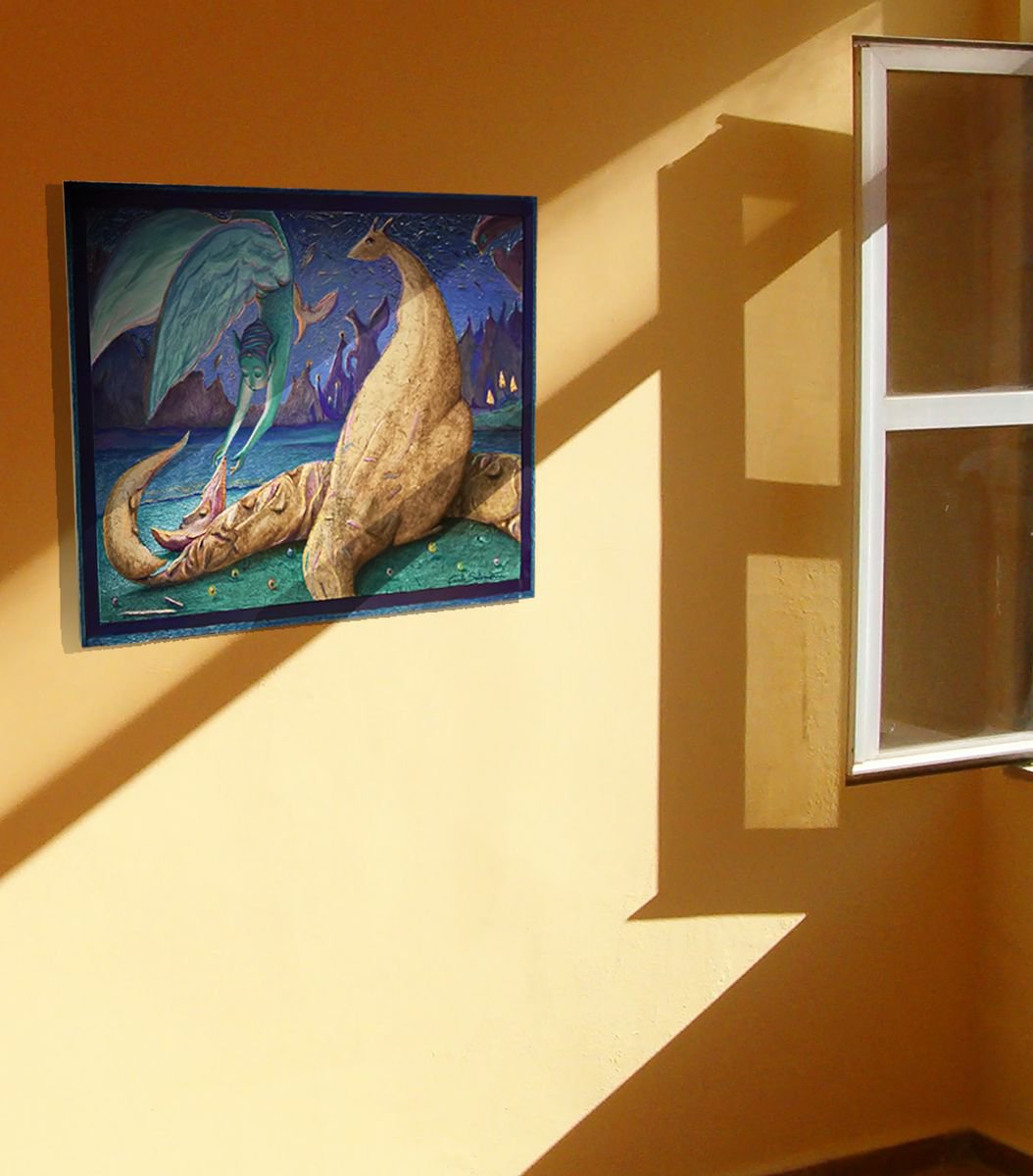 Surrealistic Portrait Painting By Carlo Salomoni, 21 X 15, The Angel Of The Tiny Moons, Original Artwork