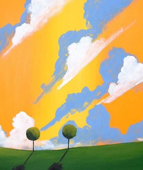 Orange Sky Haven Land landscape countryside original colourful sky abstract painting art canvas by Stuart Wright