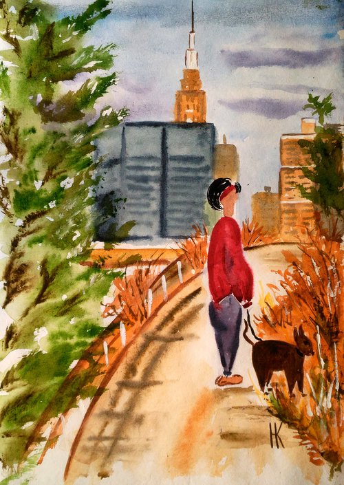 NYC walking the dog by Halyna Kirichenko