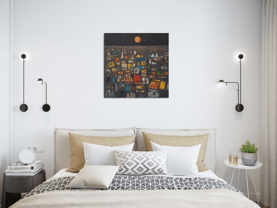 Golden Moon Above City