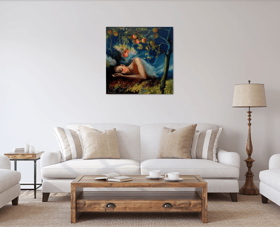 " Golden Silence " - 80 x 80cm Original Oil Painting - Angel -