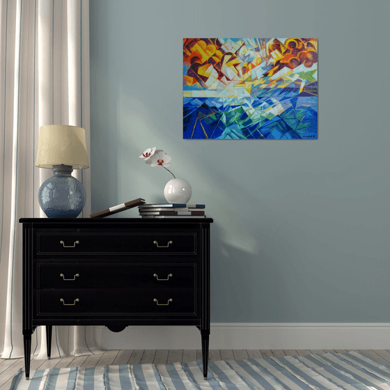 Seascape (60x80cm, cubism, oil painting, ready to hang)