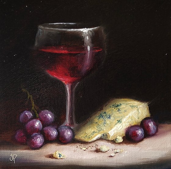 wine with cheese and grapes still life