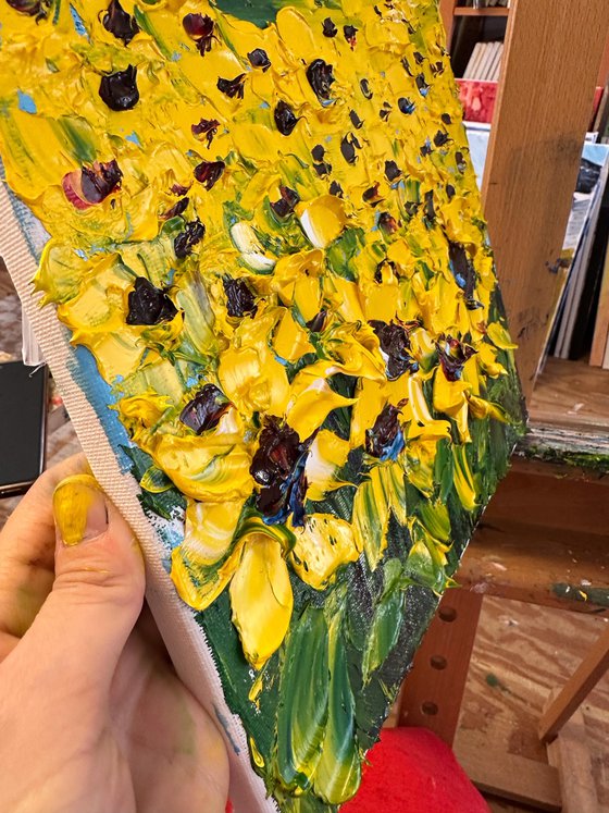 Sunflowers field impasto