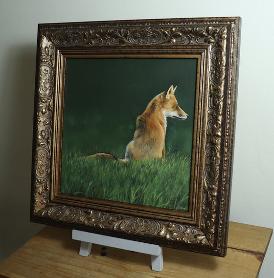 Red Fox Painting, Animal Artwork, Nature Wall Decor Framed and Ready to Hang Oil Painting by Alex Jabore Active