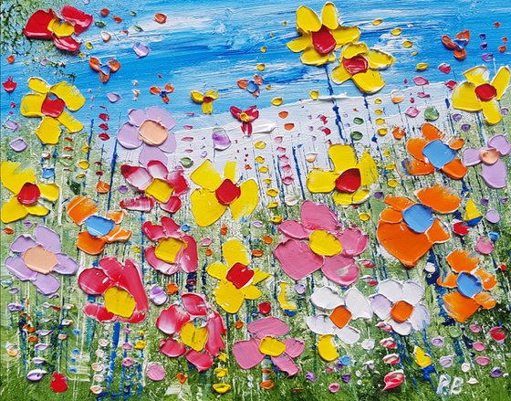 "Sunshine Meadow Flowers in Love"