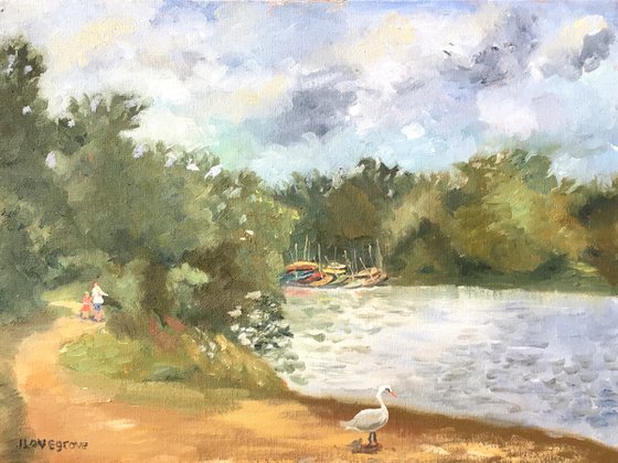 The country Park. An original oil painting.