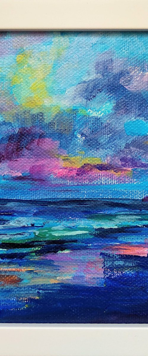 Sunset at sea Original colorful acrylic painting by Anastasia Art Line