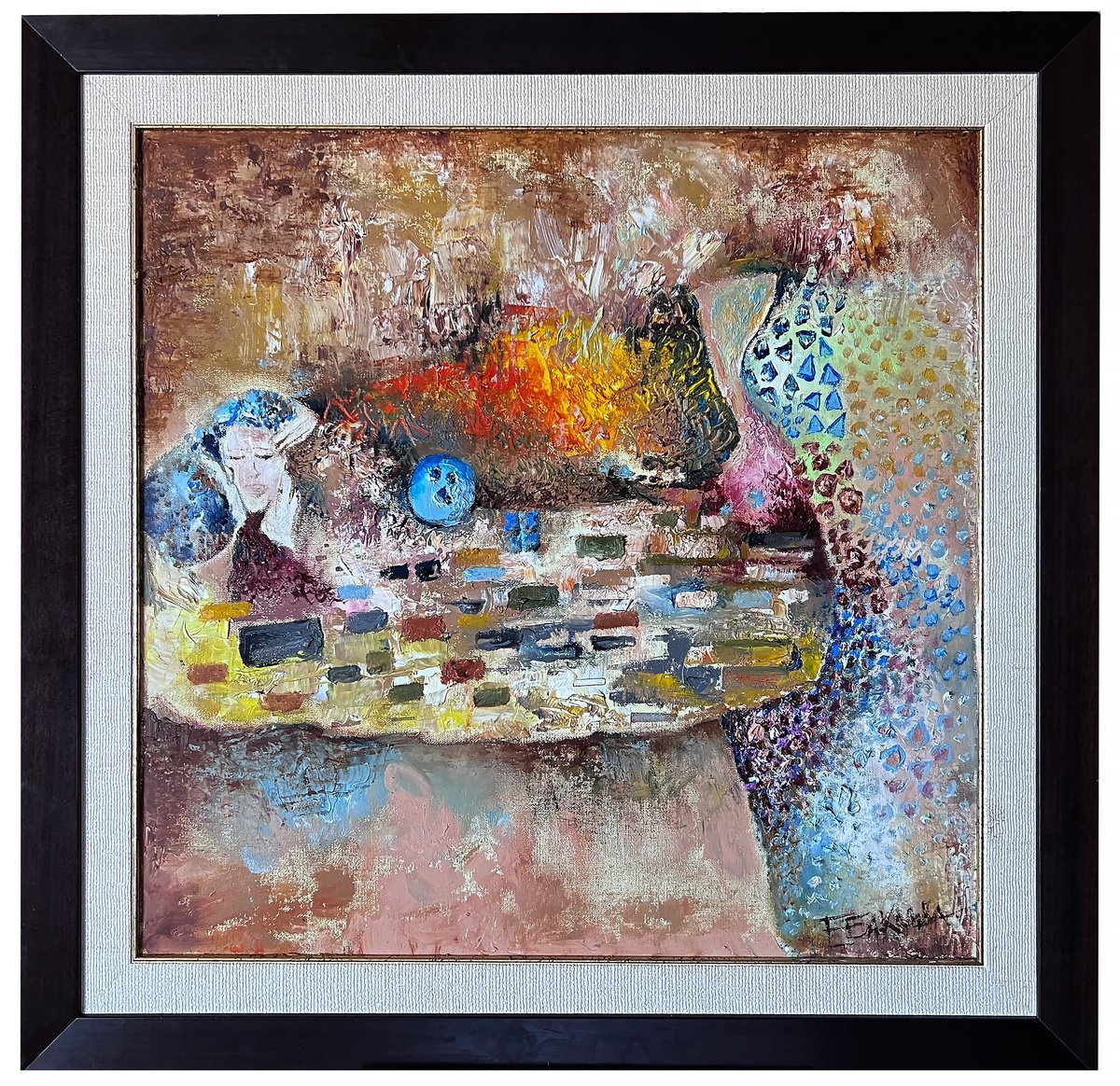 Impressionistic Portrait Oil Painting By Eleonora Bakalova, 27 X 27, The Kiss, Original Artwork