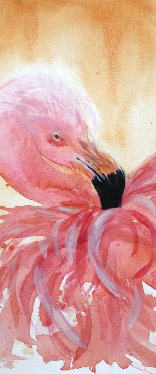 Flamingo II.  8x11" / FROM THE ANIMAL PORTRAITS SERIES / ORIGINAL WATERCOLOR PAINTING by Salana Art Gallery