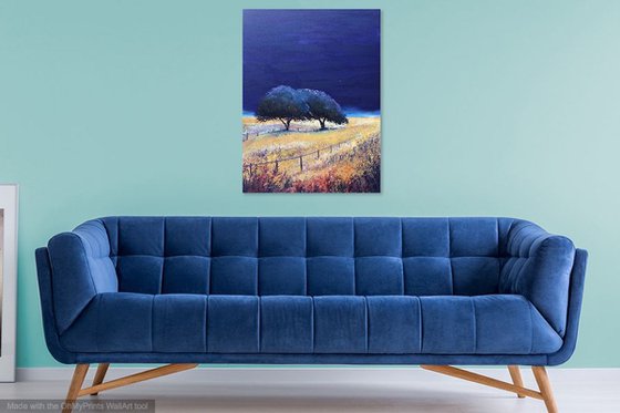 Blue Trees Intense 2 Large Original Oil Painting (30"x40")
