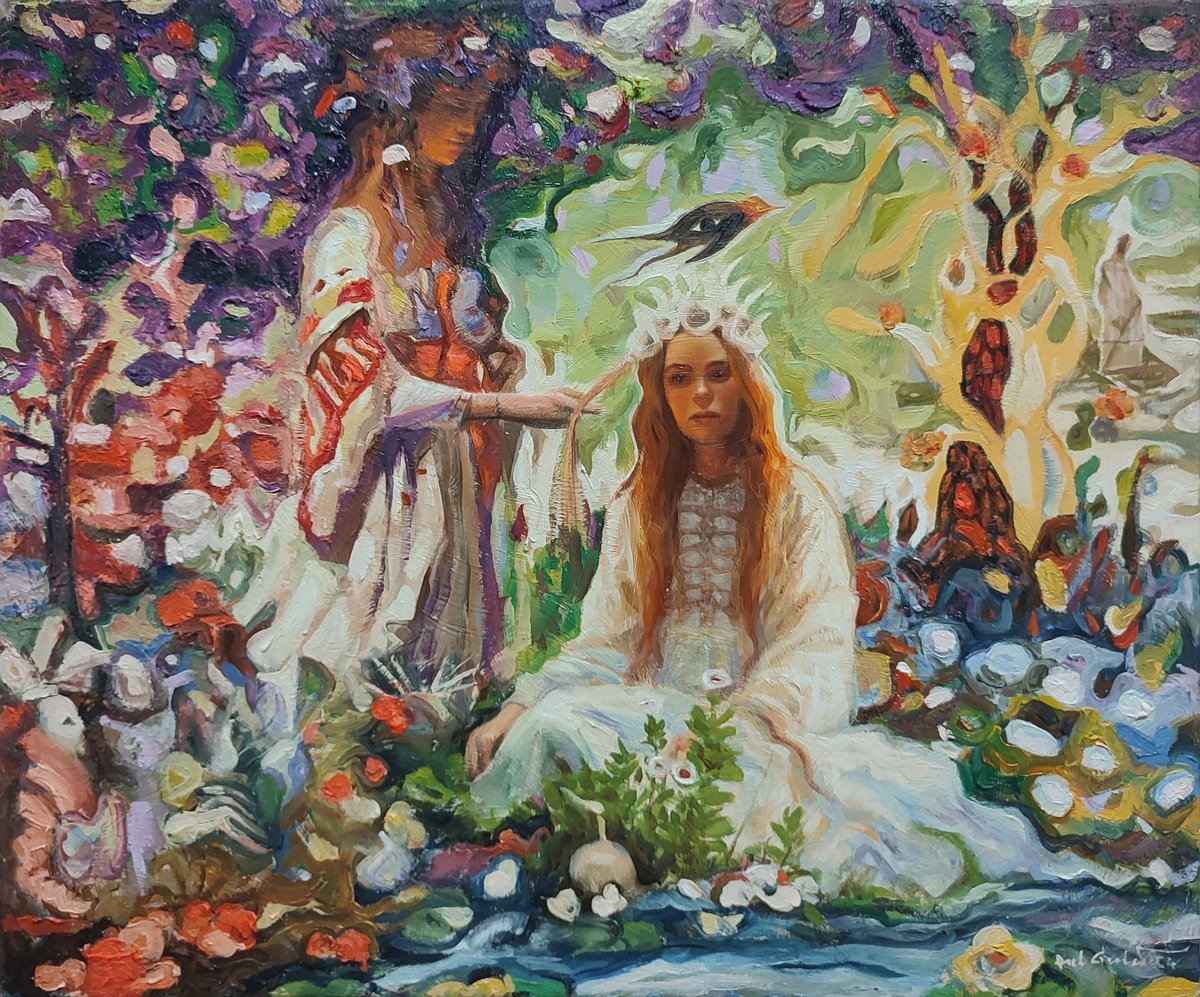 Surrealistic Portrait Oil Painting By Pavel Guliaev, 24 X 20", Preparation For The Ceremony, Original Artwork