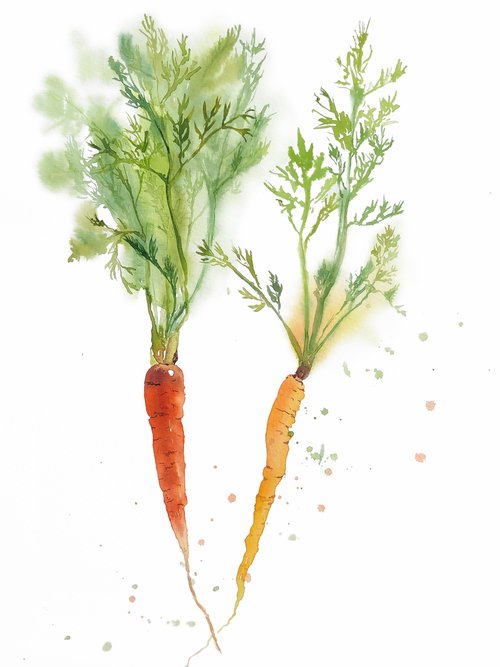 Carrots from my garden 2022. Original watercolor artwork. by Nataliia Kupchyk