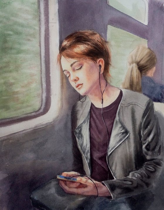 Portrait of a Beautiful Stranger  - Beautiful girl sleeping on the train  - Portrait of Young Lady - Young Woman - Young Girl - Youth