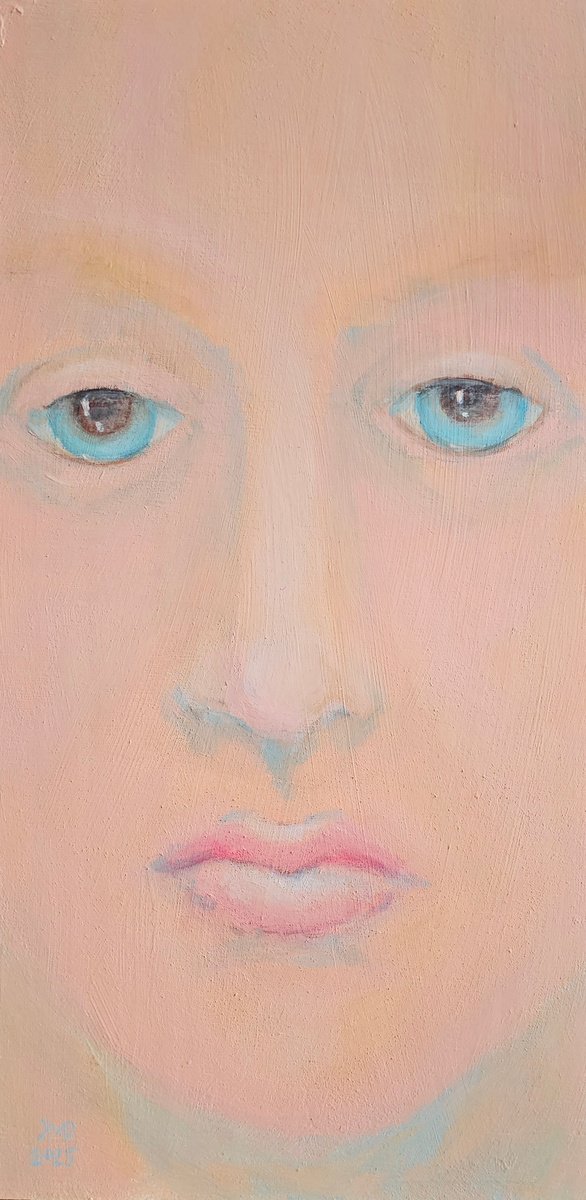 Expressive Portrait Acrylic Painting By Ksenia June, 7 X 14", Forever Young Portrait, Original Artwork