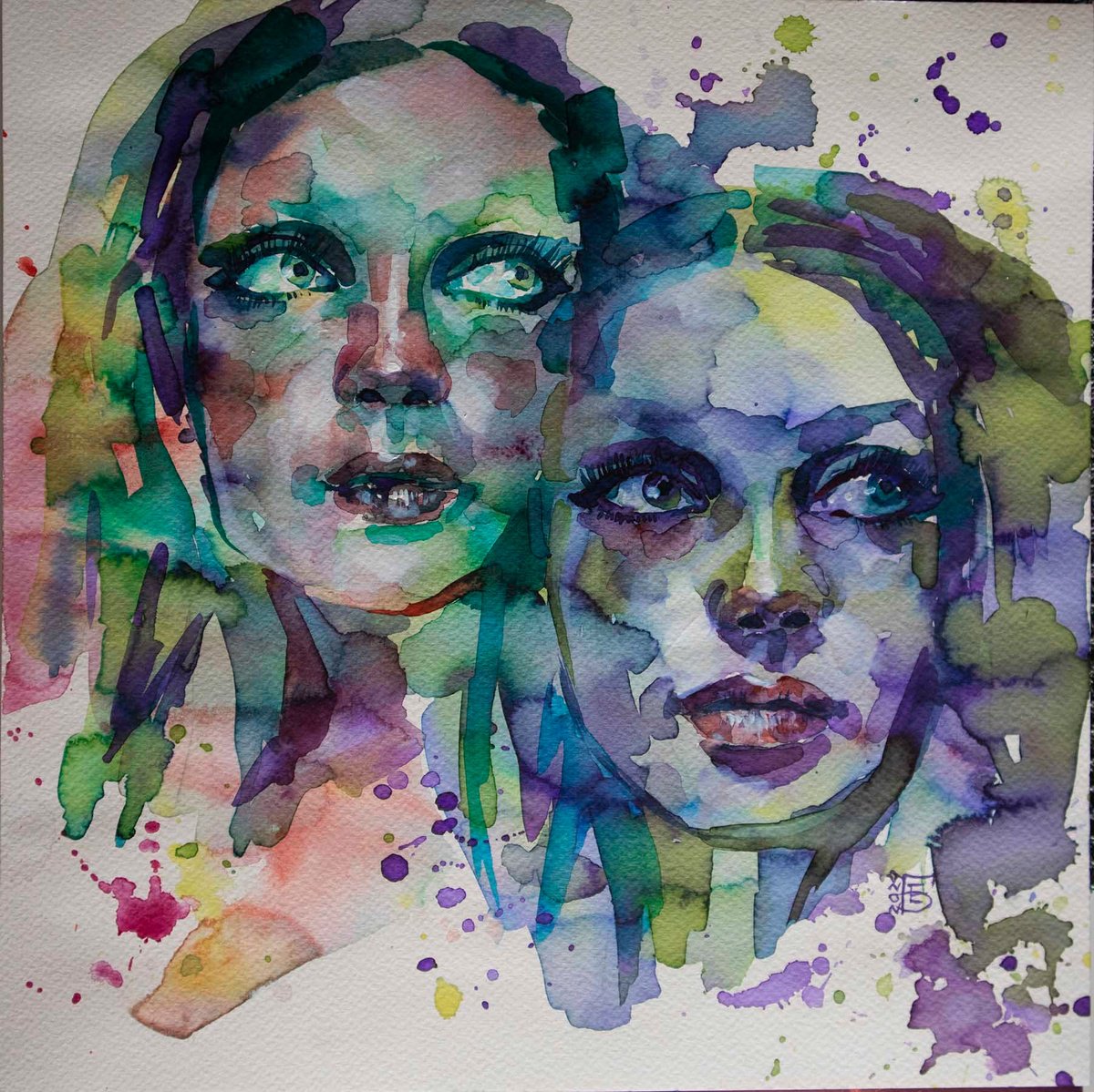 Impressionistic Portrait Watercolour By Kateryna Bortsova, 12 X 12", Watercolour Painting Mirroring, Original Artwork