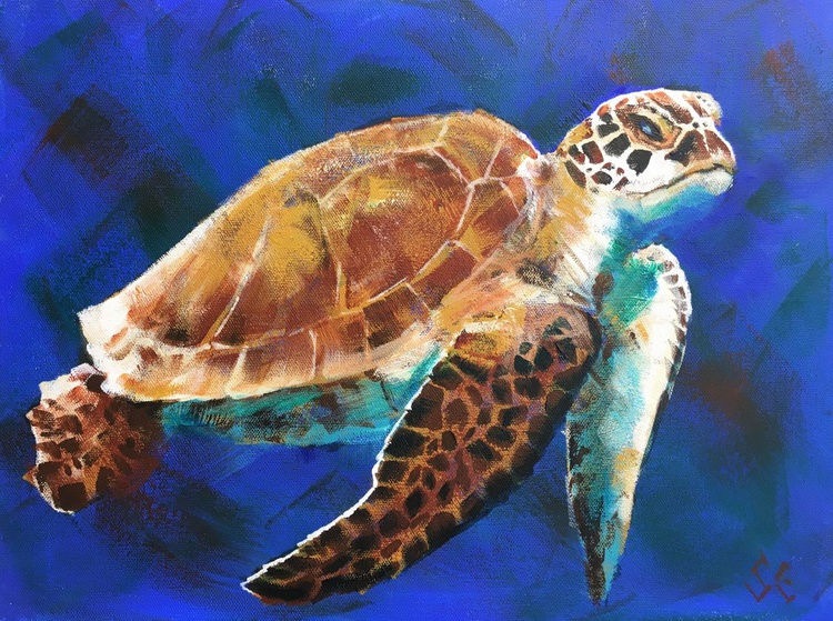 Green Turtle 2 Acrylic Painting By Susan Clare Artfinder