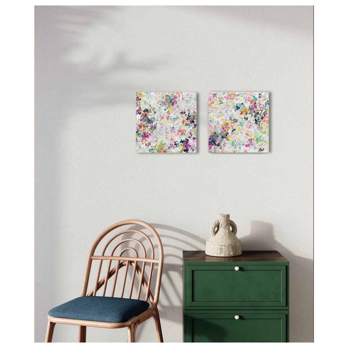 Abstract Botanical Oil Painting By Maria Esmar, 24 X 12", Spring Is In The Air, Original Artwork