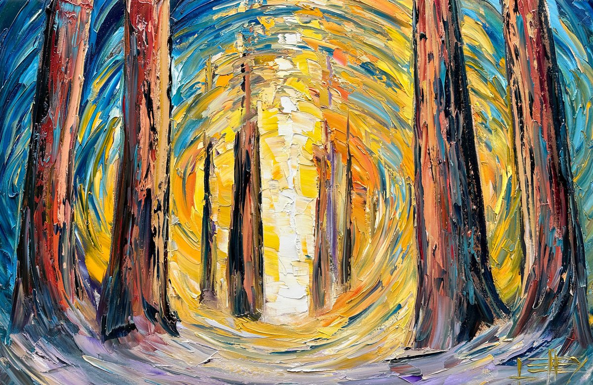 Impressionistic Landscape Oil Painting By Lisa Elley, 36 X 24", Cathedral Of Light, Original Artwork