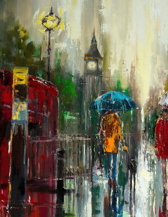 'LOVE AFFAIR IN LONDON' (2017) LARGE OIL PICTURE READY TO HANG (Reserved on))