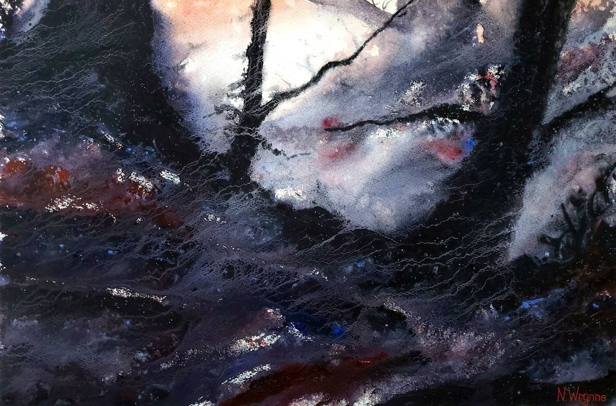 Abstract Landscape Watercolour By Neil Wrynne, 22 X 15", Into The Night, Original Artwork