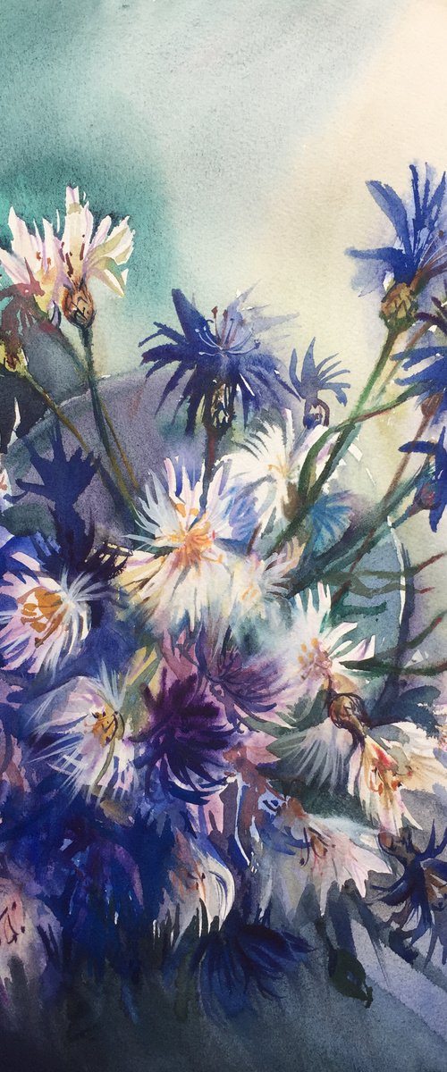 A bouquet of cornflowers. Blue flowers. by Natalia Veyner