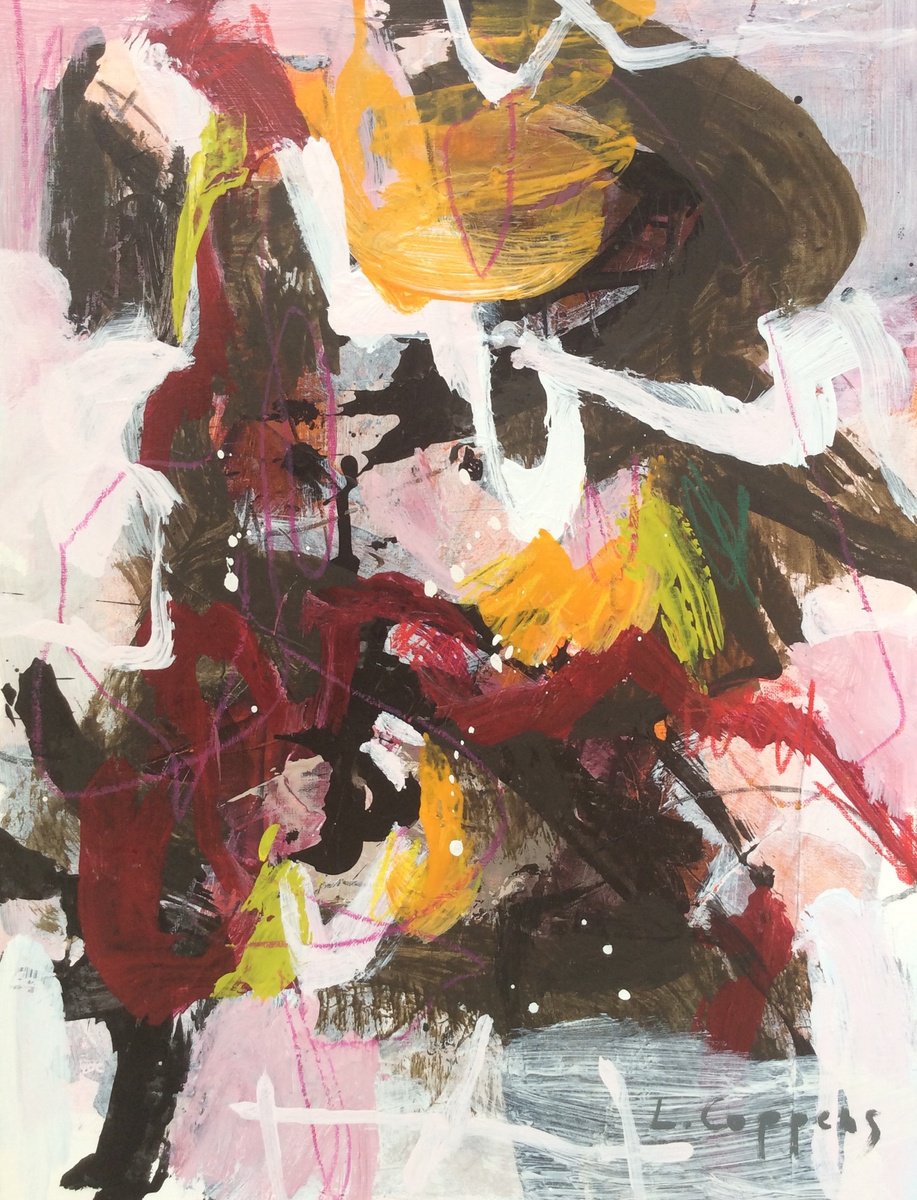 Expressive Abstract Acrylic Painting By Linda Coppens, 13 X 17", Chromatic Currents, Original Artwork