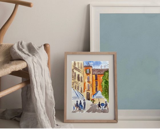 Rome Painting Cityscape Original Art Street Scene Small Watercolor Bar Artwork Cafe Home Wall Art 7 by 10" by Halyna Kirichenko