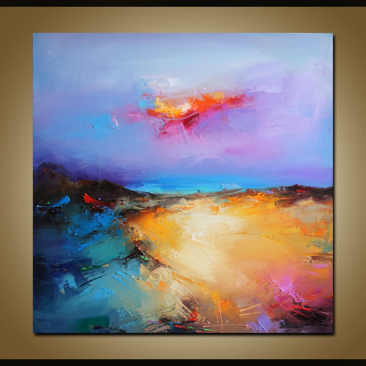 Expressive Landscape Oil Painting By Stanislav Lazarov, 31 X 31", Rhapsody, Original Artwork