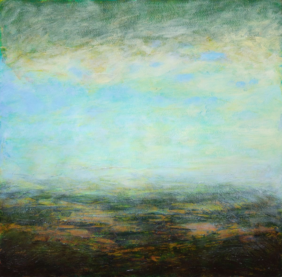 Abstract Landscape Acrylic Painting By Fabienne Monestier, 19 X 19, Horizon #4, Original Artwork