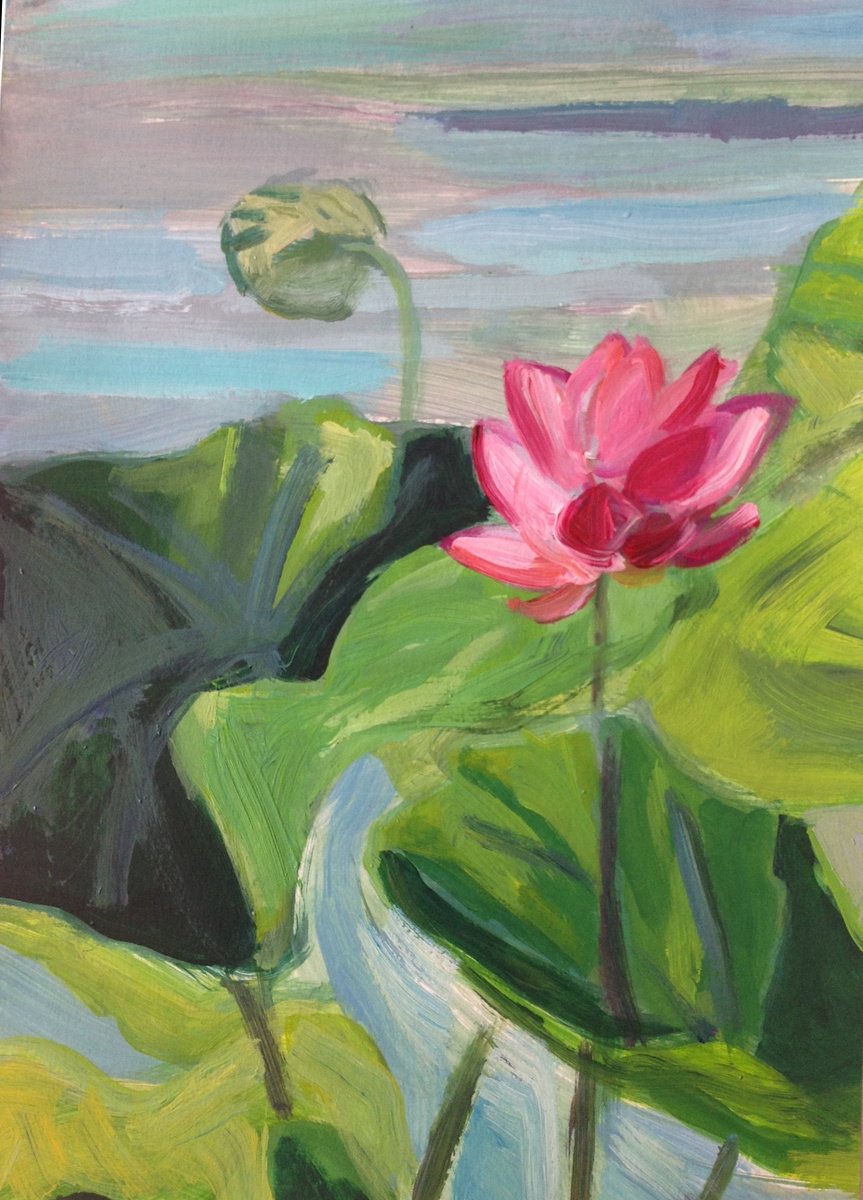 Expressive Botanical Acrylic Painting By Anyck Alvarez Kerloch, 10 X 14, Waterlily #2, Original Artwork