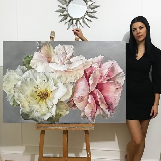 Modern oil painting "Garden roses" 120 * 80 cm