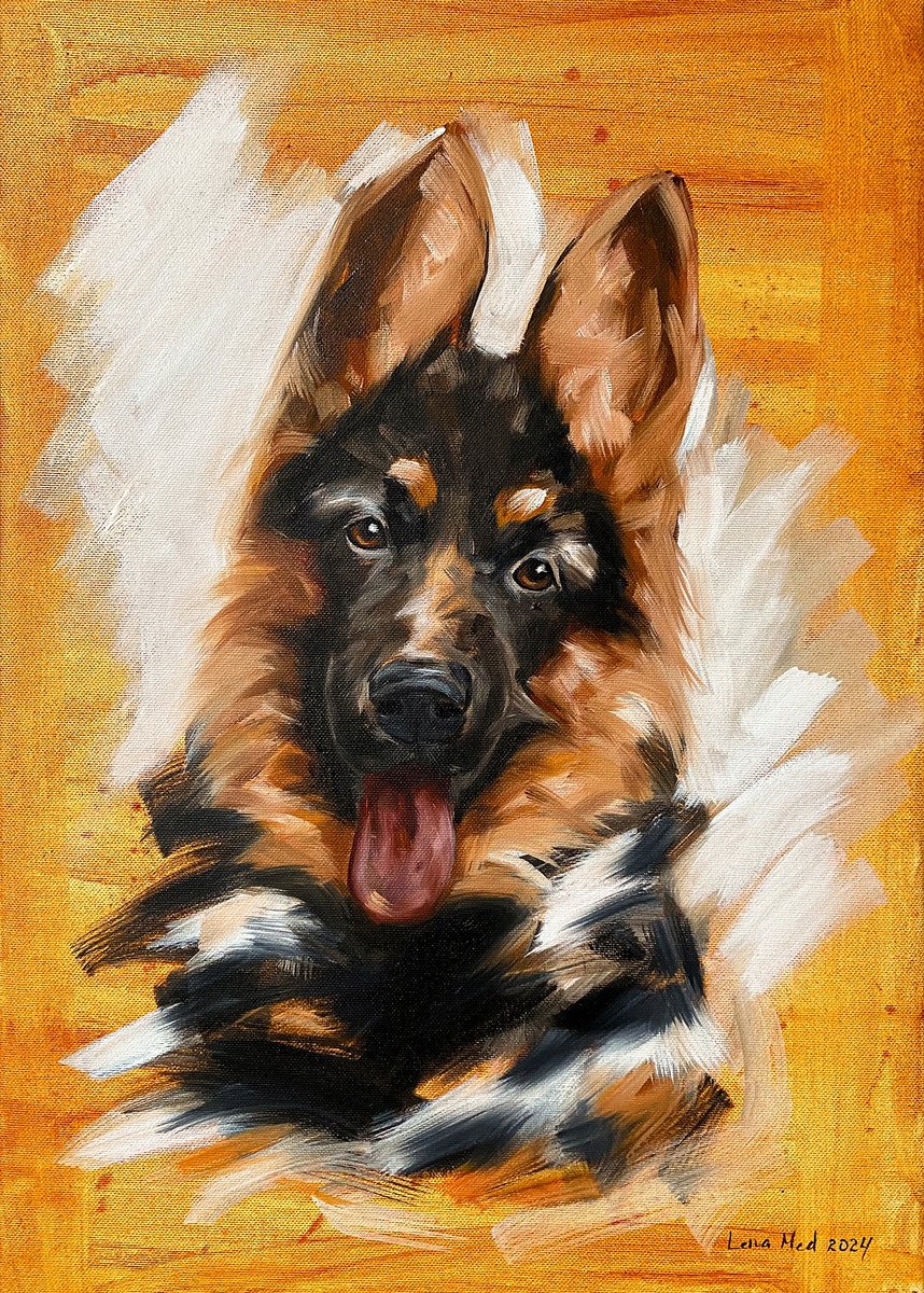 Expressive Animal Oil Painting By Lena Med, 14 X 20", In The Eyes Of A Child, Original Artwork